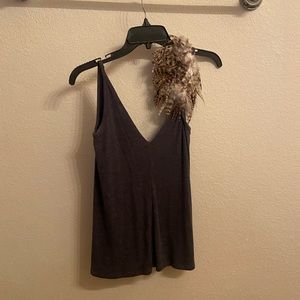 Gorgeous thick cotton tanktop w deep V front & back feather shoulder accent